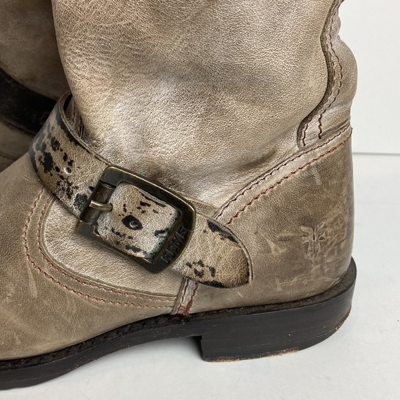 FRYE Slate Brown VERONICA SLOUCH Harness Riding boots Sz 6.5 Distressed Bohemian - Picture 2 of 16